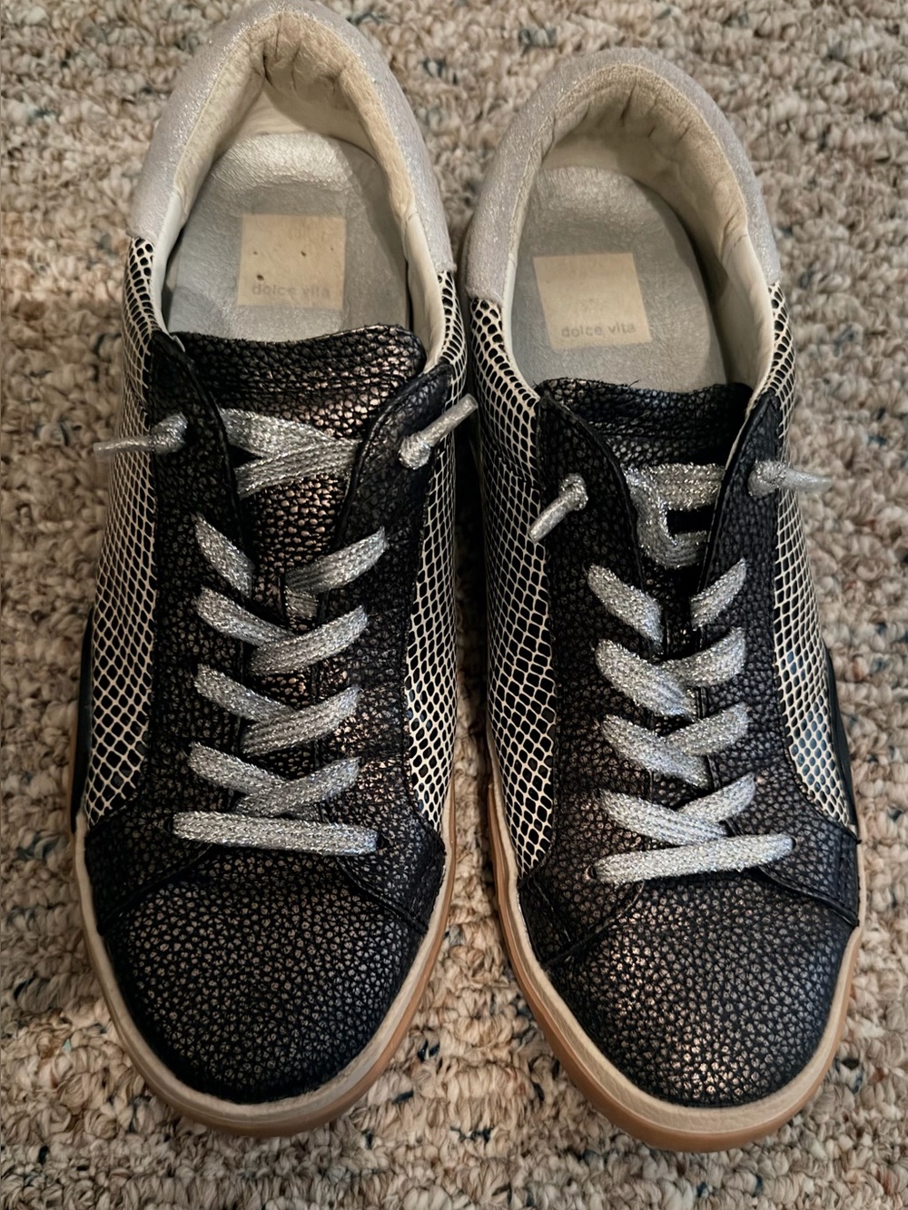 Dolce Vita Zina Black and Silver Textured Low-Top Sneakers 8.5